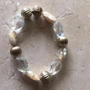 Tan clear and gold stretch bracelet